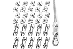 ZOOQUE 20 Pezzi Morsetti Duplex da M3 set,Clip per fune metallica connettore per fune metallica Morsetto per fune metallica in acciaio inox per cavi (M3)