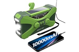 FLITI Radio Manivela Solar Emergencia, Emergencia Portátil, Manivela Solar Am/FM, Batería Power Bank 10000mAh, Radio de Supervivencia con Manivela, Linterna, Alarma SOS (Verde)