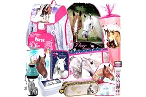 Einhorn Unicorn PFERD PONY HORSE 14 Teile Set SCHULRANZEN mit Sticker-von-Kids4shop Schultüte 85 cm RANZEN TASCHE TORNISTER Blau