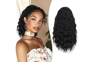 RUWISS Curly Drawstring Ponytail Extension for Black Women,16 inch Natural Black Afro Kinky Ponytail Synthetic Hairpiece for Daily Party Use