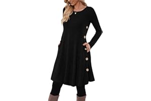 MOLERANI Robe Pull pour Femme à Manches Longues Robe Tunique boutonnée décontractée avec Poches