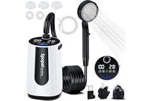 SPOPAL Przenośny prysznic na kemping,[10000 mAh]prysznic kempingowy z pompką i wskaźnikiem temperatury,Przenośny zestaw outdoorowy z głowicą prysznicową i wężem do kempingu, do podróży, ogrodu i mycia samoch