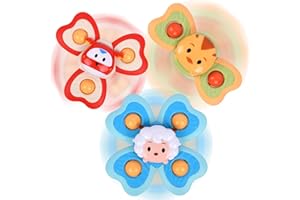 Ainiv 3PCS Suction Cup Spinner Toy, Baby Spinning Top Toys for 1+ Year Old Boys Girls, High Chair Toys with Suction Cup for Toddlers 1-3, Kids Fidget Toys for Baby Bath Table Airline Travel Essentials