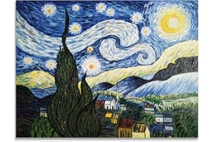 Fokenzary Hand Painted Oil Painting on Canvas Vincent Van Gogh Classical Starry Night Reproduction Wall Decor Framed Ready to Hang