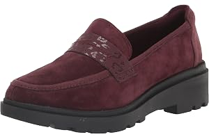 Clarks Dam Calla Ease loafer platt, Vinröd mocka, 38 EU