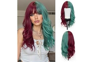 Esmee 22 pollici donne parrucche sintetiche lungo ondulato rosso/verde con Fluffy aria Bangs luce Cosplay Halloween Party parrucche