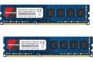 Kuesuny 16Go Kit (2x8Go) DDR3L/DDR3 RAM1600MHz PC3-12800U UDIMM Unbuffered Non-ECC 1.35V CL11 2Rx8 Dual Rank 240 Pin UDIMM Bureau Mémoire RAM Module Upgrade