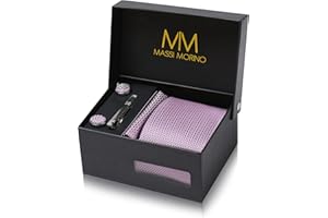 Massi Morino Krawatte mit Einstecktuch Set Herren inkl. Manschettenknöpfe, Krawattennadel und Geschenkbox - Männer Krawattenset zur Hochzeit