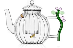 Ichendorf Botanica Théière Optique Fleur Rose et Abeille en Verre Borosilicate