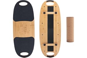 XCMAN Tabla de equilibrio de bambú con tapones ajustables, 3 opciones de distancia diferentes, tabla de equilibrio para surf, snowboard, esquí, patinaje, entrenamiento de yoga
