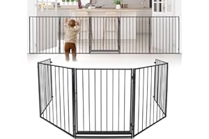 LZQ Rejilla de protección para chimenea con puerta, color negro, 5 piezas, longitud total 305 cm, plegable, parque para niños y mascotas