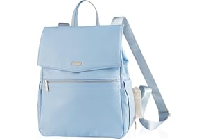 LANDICI PU Leather Baby Changing Bag Backpack for Mum&Women, Fashion Dolls Nappy Bag Rucksack with Stroller Strap/Ipad Pocket, Multi-Function Maternity Diaper Bag Organiser for Baby Born,Light Blue