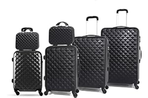CELIMS - Reisekoffer mit 360 Grad drehbaren Rollen, Schwarz , Lot de 4 valises + 2 Vanity Cases, Hartschalenkoffer