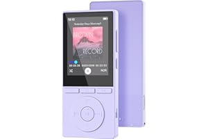 AIANDCC Lecteur MP3 64 Go, MP3 Bluetooth 5.3 avec Haut-Parleurs, Lecteur Musique, Enregistreur Vocal, Radio FM, Chaîne Hi-FI, Écouteurs, Écran Couleur 2,4 Pouces, Emplacement pour Carte TF 128 Go, Violet