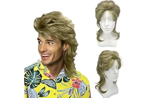 UILYNIU Peluca rubia para hombre de los años 80, rockero, hippie pop, rock, largo, rizado, disfraz de los años 70, para adultos, Halloween, carnaval, fiesta temática elegante