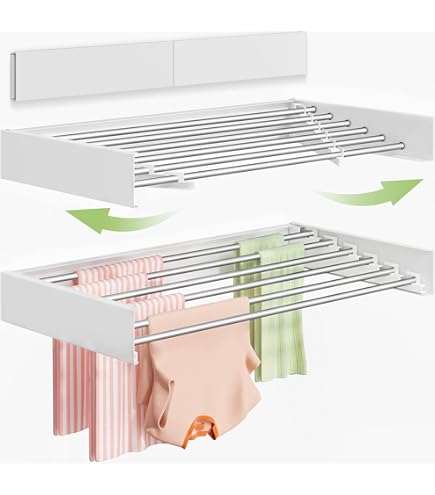 Étendoir à Linge Mural Rétractable Extérieur, Corde à Linge Portable