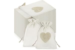KSSVZZ 26 Pcs Love Shape Hessian Bags, 15x20cm Burlap Bags Cotton Drawstring Bag, Fabric Gift Bags for Christmas Jewelry Wedding Party and DIY Craft (Beige)