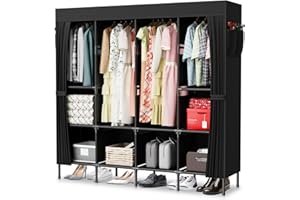 LOEFME Armadio in tessuto con asta, armadio in tessuto per camera da letto, nero