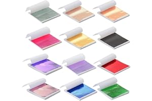 GENERIC Gold Leaf Sheets Silver Leaf Sheets, 240 Sheets 12 Colors Gold Leaf Adhesive Gold Foil 9.5 x 8.5cm Multipurpose Coloured Foil Sheets for Craft Art DIY Nails Picture Frames Multi Artistic Decoration