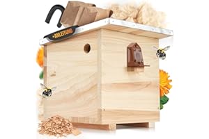 BEESI Hummelhaus groß inkl. Wachsmottensperre & Nistmaterial I Kapok, Nistkarton, Holzspäne I Hummelhotel Massivholz verschraubt I Hummelkasten mit Zubehör (mit Vorbau und Wachsmottensperre)