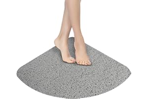 MACUNIN Duschmatte rutschfest, Weich Komfort Sicherheits Badewannenmatte mit Ablauflöchern, PVC-Luffa Massage Duschmatten für Nassbereiche, Schnell trocknend (Grau, 53 cm Radius Fächerförmig)