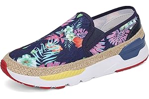Dannto Mocasines de Arte para Mujer Bordado Floral Barco Zapatillas sin Cordones para Caminar