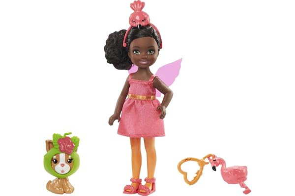 Barbie Famille Mini-poupée Chelsea Déguisement Flamant Rose avec Accessoires Assortis, Jouet pour Enfant, GJW30 Multicolore