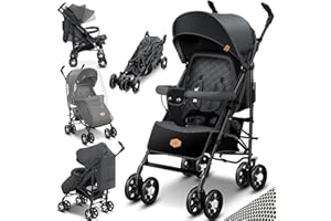 KIDIZ® Kinderwagen City-Pro Buggy Kinderbuggy klappbar Liegebuggy Sportwagen Faltbar 360° 6-Zoll-Rädern Inkl. Moskitonetz, Fußsack und Regenverdeck zusammenklappbar Schlaffunktion Anthrazit