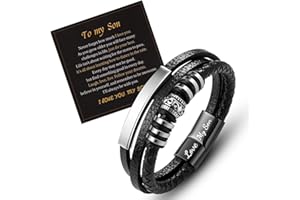 LAXPICOL Gift To My Son/Grandson/Husband mens bracelets,Mens leather bracelet boys bracelets With Stainless Steel Magnetic Clasp,Braided Leather Bracelet Birthday Gift For Men