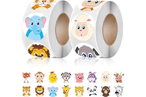 KIKVTER Aufkleber Kinder Rolle, 1000 Stück Tieraufkleber Runde, Animal Sticker Rolle, Cartoon Tiere Belohnungsaufkleber Selbstklebende, Kinder Lehrerpreis Motivation Aufkleber Dekoration Aufkleber