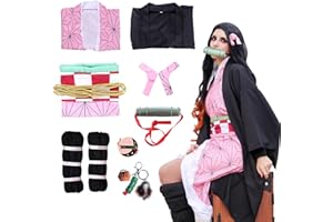 Formemory Disfraz de cosplay Kamado Nezuko, 8 Piezas Traje de Matadora de Demonios de Anime Japonés, Kimetsu no Yaiba nezuko Kimono Disfraces de Halloween para Niños y Adultos