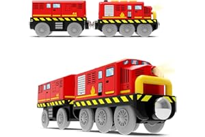 LIBOON Train Toys Battery Operated Locomotive Train for Wooden Track, Motorized Train for Toddlers with Magnetic Connection, Compatible with Thomas, Brio, Chuggington, Melissa and Doug