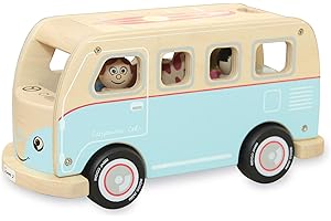 Indigo Jamm Colin Camper Van, Retro Classic Wooden Toy Vehicle holiday van with Removable Roof and Passengers for 18 months +