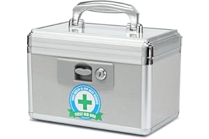 HEWEI WORKS Scatola Medicine a Prova di Bambino con Serratura a Chiave, Cassetta Kit Pronto Soccorso Vuota, Cassetta di Sicurezza Multiuso, Incluso in un Piccolo Portapillole Portatile (piccolo)