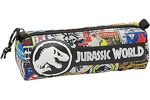 CYPBRANDS Jurassic World- Trousse cylindrique, Trousse à Crayons, Danger, Trousse Unisexe, Accessoires, Multicolore, Produit Officiel (CyP Brands)