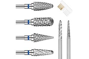 Gjinxi 6 Pack Nail Drill Bits for Acrylic Nails, 3/32 inch Professional Tungsten Carbide Nail Bits, Cuticle Efile Nails Drill Bit Grinding Heads, Electric Cuticle Drills Bit Accessories for Home Salon