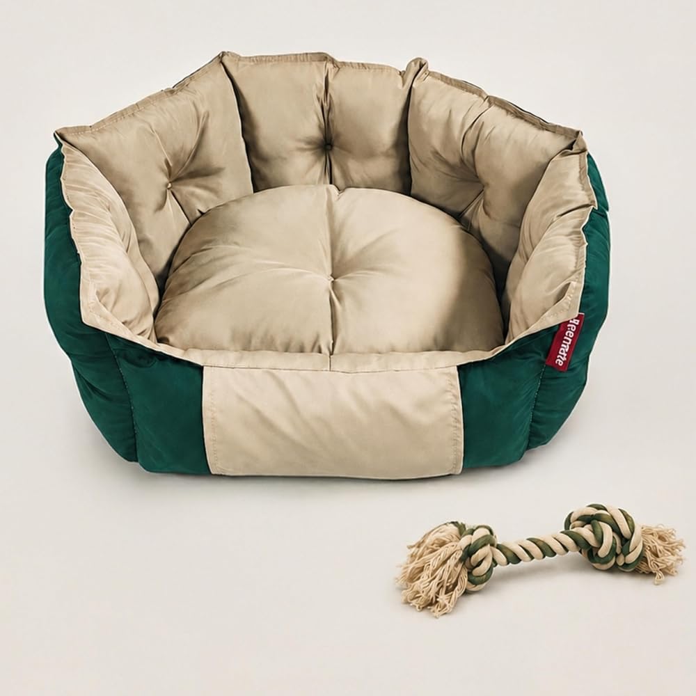 Xpermate Kedi Yatağı Köpek Yatağı Kedi ve Köpek Minderi Tüy Tutmayan Su İtici Kumaş Biscuit (Yeşil - Bej)