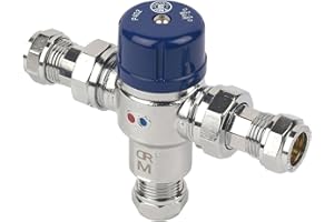 TRADE IN POST UK Genuine Solid Brass TMV 3/2 CP Thermostatic Mixing Blending Valve | Hot & Cold Water Mixing Valve | Basin Thermostat Control for Bathroom, Kitchen - 15mm