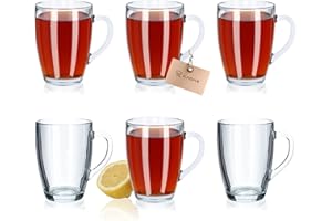 KADAX Set di 6 bicchieri da tè, con manico, per acqua, succo, succo, bicchieri in vetro, set di bicchieri per tè, caffè, acqua, drink, tè freddo, succo, giardino (Tamara, 375 ml)