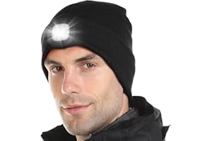JFAN Cappello Lavorato A Maglia da Uomo Unisex LED con Torcia Inverno Tinta Unita Illuminato Sci Caldo Cappello in Pelle di Melone Beanie cap