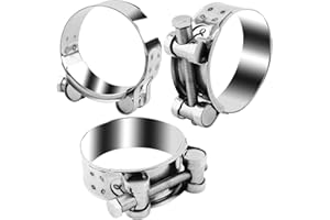 DBTW 3Pcs Stainless Steel T-Bolt Hose Clamps, 52-55mm Metal Exhaust Hose Clip, Adjustable Turbo Intake Hose Clamp, Heavy Duty Intake Intercooler Pipe Clamps for High Pressure Vent Pipe