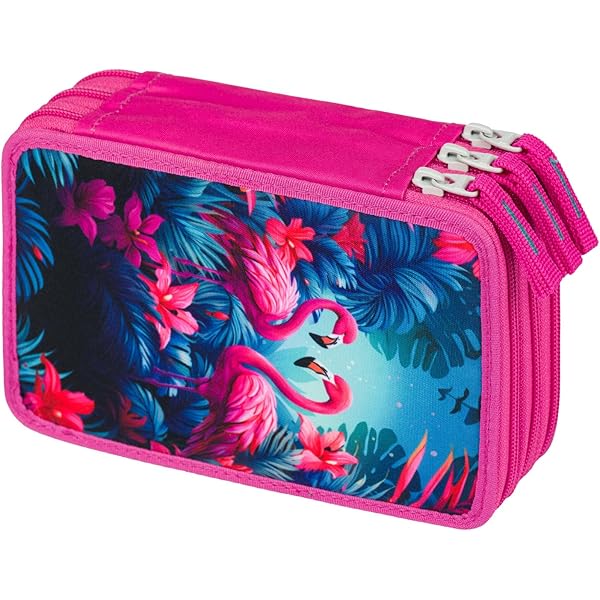 Seven Schooletui met 3 ritssluitingen, roze, paars, fuchsia, Bubble Street, pennenhouder, drievoudig met pennen, potloden, kleuren, accessoires, rugzak, basisschool, medium, meisjes, Paars, Eén maat