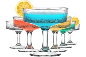 TOLASTO Lot de 6 verres coupés vintage de 200 ml, verres à martini, verres à cocktail cannelés floraux, verres à margarita transparents uniques, verres romantiques pour cocktail, vin, champagne