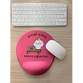 Rakkun Shop - Şimdi &Ccedil;alış Sonra Ağlarsın Baskılı Bilek Destekli OVAL Mouse Pad (pembe)