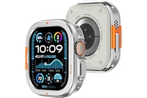 Amizee Métal Coque Compatible avec Apple Watch Ultra 3/2/1 49mm avec Couverture Arrière, Robuste Protecteur Anti-Rayures Coque pour iWatch 49mm, Argent