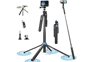 Selfie Stick Quad Statyw z odłączanym pilotem, Ufanore 71 "(180 cm) wysuwany statyw do smartfona z uchwytem balansowym, przeciwwstrząsowy kijek do selfie kompatybilny z GoPro/Iphone 14 Pro Max 13 12