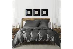 Luofanfei Bettwäsche 135x200cm 4teilig Grau Anthrazit Dunkelgrau Seide Satin Glänzend Glatt Bettwäsche Set Luxus Einfarbig Glanzsatin Polyester Bettwäsche Paare Set Einzelbett mit Reissverschluss