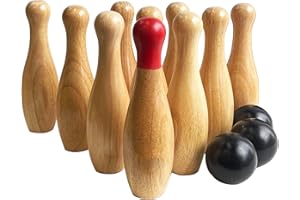 JACJOE ALL PRO Wooden Bowling Game Throwing Bottles Outdoor Lawn Game for Family Pins Game Set with Carring Bag (H 23cm, 10 pins+3 balls)
