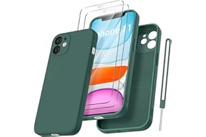 Qasyfanc Coque Protection Caméra pour iPhone 11 avec 2 Pièces Verre Trempé, Housse de Protection Silicone Antichoc Doublure Microfibre Douce Ultra Fine pour iPhone 11 6.1" - Vert foncé