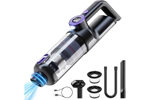 ponoseu Brushless Mini Aspirapolvere Auto Portatile 18000Pa, Aspirabriciole Senza Fili Potente, Aspira Briciole Macchina per Casa, Ufficio, Peli Di Animali, 3 * 2000mah Batteria